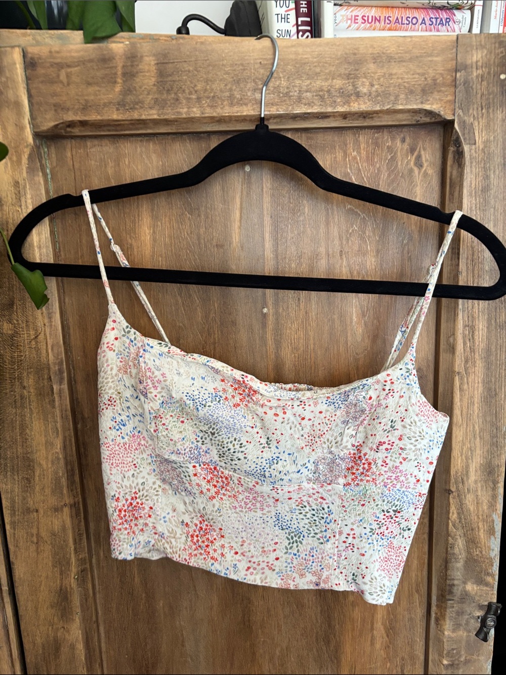 Aritzia Floral Cowl Crop Tank - White with Red, Blue, Pink Accents
